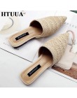 HTUUA 2019 kobiety kapcie moda szpiczasty nosek splot muły buty płaskie slajdy letnie japonki plażowe na zewnątrz poślizgu na bu