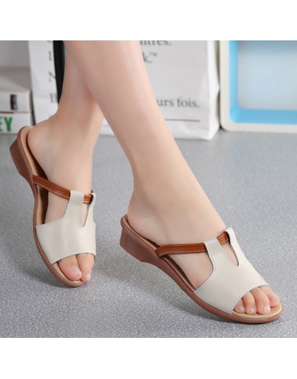 OKAHUI 2019 prawdziwej skóry Flip Flop sandały dla kobiet letnie buty eleganckie płaskie niskie obcasy moda na zewnątrz slajdy k