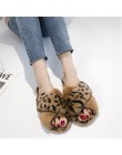 COOTELILI zimowe damskie pantofle domowe z Faux futro moda ciepłe buty kobieta płaskie buty wsuwane kobiet slajdy Leopard Plus r