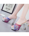 Lucyever 2019 nowych kobiet klapki na lato moda Sexy Super kwadratowe wysokie obcasy Peep Toe szpilki kobiety sandały na platfor