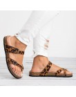 2019 kobiet kapcie plaży latem buty w stylu casual Retro Leopard Print płaskie slajdy z grubej podeszwy korka pantofel modne kla