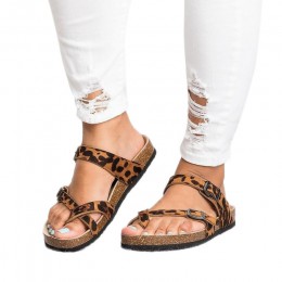 2019 kobiet kapcie plaży latem buty w stylu casual Retro Leopard Print płaskie slajdy z grubej podeszwy korka pantofel modne kla