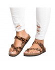 2019 kobiet kapcie plaży latem buty w stylu casual Retro Leopard Print płaskie slajdy z grubej podeszwy korka pantofel modne kla