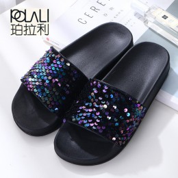 POLALI 2018 kobiety lato domu kapcie klapki japonki Peep Toe sandały Glitter sandały platformy buty damskie zapatos mujer