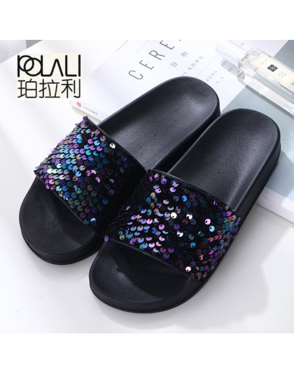 POLALI 2018 kobiety lato domu kapcie klapki japonki Peep Toe sandały Glitter sandały platformy buty damskie zapatos mujer