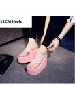 2019 New Arrival kobiety grube sandały wysokie obcasy kliny klapki japonki pani Pure Color wody tajwan letnie buty Plus rozmiar 