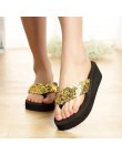 Kobiety cekiny kapcie plażowe klapki japonki sandały EVA na co dzień kobiety kliny platformy kapcie Zapatos Mujer