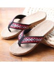 Nowe letnie pościel kobiety kapcie etniczne kraty tkaniny Eva płaskie antypoślizgowe lnu Flip Flop domu slajdy Lady sandały słom