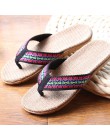 Nowe letnie pościel kobiety kapcie etniczne kraty tkaniny Eva płaskie antypoślizgowe lnu Flip Flop domu slajdy Lady sandały słom