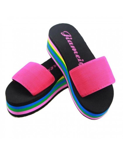 Letnie damskie buty antypoślizgowe kapcie kobiety Flip-flop Rainbow sandały platformy kryty klapki japonki kapcie sandały