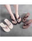 Nowych kobiet kwiatowy zroszony cekiny zdobienie Mesh kapcie Flip Flop sandały klinowe buty na koturnie sandalia feminina c597
