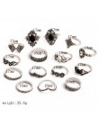 15 sztuk/zestaw czeski Retro kryształ kwiat liście Hollow Lotus Gem srebrny pierścień zestaw kobiet prezent na rocznicę ślubu