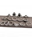15 sztuk/zestaw czeski Retro kryształ kwiat liście Hollow Lotus Gem srebrny pierścień zestaw kobiet prezent na rocznicę ślubu