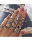 FAMSHIN 15 sztuk/zestaw moda w stylu Vintage pierścień zestaw Femme kamień srebrny Midi Finger pierścienie Boho kobiety biżuteri