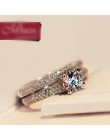 Bamos luksusowa kobieta biała suknia ślubna dla nowożeńców Wedding Ring Set moda 925 srebro wypełnione biżuteria obietnica CZ ka