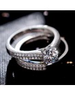 Bamos luksusowa kobieta biała suknia ślubna dla nowożeńców Wedding Ring Set moda 925 srebro wypełnione biżuteria obietnica CZ ka