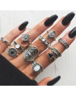 FAMSHIN 15 sztuk/zestaw moda w stylu Vintage pierścień zestaw Femme kamień srebrny Midi Finger pierścienie Boho kobiety biżuteri