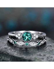 2 sztuk/zestaw 2018 luksusowe zielony niebieski kamień kryształowe Rings dla kobiet srebrny kolor obrączki ślubne biżuteria Drop