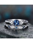 2 sztuk/zestaw 2018 luksusowe zielony niebieski kamień kryształowe Rings dla kobiet srebrny kolor obrączki ślubne biżuteria Drop