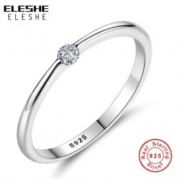 ELESHE autentyczne 925 Sterling Silver Rings okrągły cyrkon kryształowe pierścienie dla kobiet ślub oryginalny srebrny biżuteria