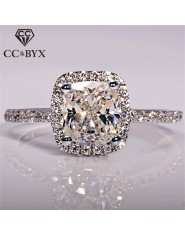 CC 925 Sterling Silver Rings dla kobiet ślubna dla nowożeńców Anelli modna biżuteria zaręczynowy pierścionek z białego złota kol