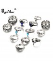 RAVIMOUR 7 styl w stylu Vintage Knuckle pierścionki dla kobiet Boho geometryczne pierścionek z kryształem w kształcie kwiatu zes
