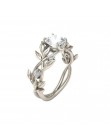 Klasyczny srebrny pierścionek damski delikatna obrączka w kształcie winorośli z cyrkoniami elegancki zaręczynowy