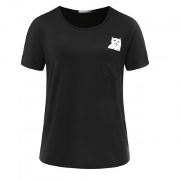 2018 lato w stylu europejskim kobiety T Shirt kieszeń kot Top Tee na co dzień z krótkim rękawem topy kobiety plus rozmiar odzież