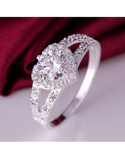 2018 wykwintne srebrny w kształcie serca obrączki cyrkon pierścień dla kobiet Bijoux Anel Femme pierścionek zaręczynowy komunika