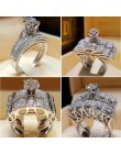 Boho kobiet kryształ biały okrągły pierścień zestaw marki luksusowe obietnica 925 srebrny pierścionek zaręczynowy pierścień Vint