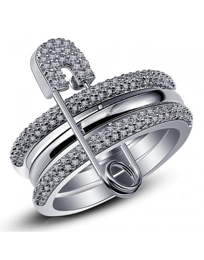 Szeroki srebrny Finger pierścienie zestaw dla kobiet z Pin Cubic cyrkon pierścień utorować ustawienie kobiet Party akcesoria ani