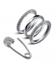 Szeroki srebrny Finger pierścienie zestaw dla kobiet z Pin Cubic cyrkon pierścień utorować ustawienie kobiet Party akcesoria ani