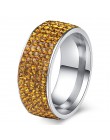 Biżuteria z cyrkoniami kryształowy pierścionek ze stali nierdzewnej okrągły gruby z diamencikami złoty srebrny kolorowy
