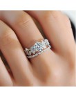 90% taniej! Bamos kobiet biały okrągły pierścień zestaw luksusowych 925 srebrny pierścień Vintage Wedding Band obietnica obrączk
