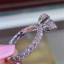 Moduł 2019 moda luksusowe kobiety zaręczyny biżuteria srebrny kolor pełny okrągły cyrkon kobiet Wedding Ring Finger