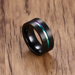 8 MM czarny tytanu pierścień dla kobiet mężczyzn obrączki Trendy Rainbow Groove pierścionki biżuteria USA rozmiar