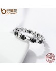 BAMOER oryginalna 925 srebro pierścionek do noszenia warstwowego serce czarne pierścionki z kwadratowymi cyrkoniamii dla kobiet 