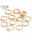 17 KM 12 sztuk/zestaw urok złoty kolor Midi Ring Finger zestaw dla kobiet w stylu Vintage Boho pierścionki na środek palca Party