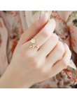 NJ25 koreański skręcone liście kwiat Rhinestone otwarty pierścień różowe pierścień na palec w kolorze złotym dla kobiet oświadcz