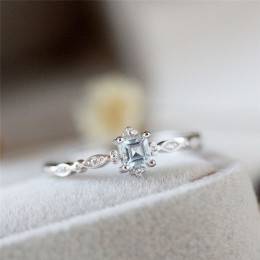 ROMAD delikatny niebieski kryształ pierścień dla kobiet proste Style plac pierścionek zaręczynowy ladys moda biżuteria bague R4