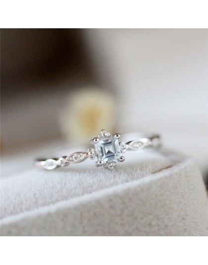 ROMAD delikatny niebieski kryształ pierścień dla kobiet proste Style plac pierścionek zaręczynowy ladys moda biżuteria bague R4