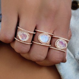 Moduł 3 kolory w stylu Vintage kobiety Wedding Ring i pierścionek zaręczynowy nowy antyczny ze stopu cynku owalny kamień księżyc
