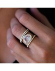 Moduł 3 kolory w stylu Vintage kobiety Wedding Ring i pierścionek zaręczynowy nowy antyczny ze stopu cynku owalny kamień księżyc