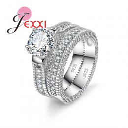 JEXXI 925 wybity Sterling srebrny pierścień ustawia 2 sztuk Bijoux pełne afryki AAA kryształowe serce kamień pierścionki romanty