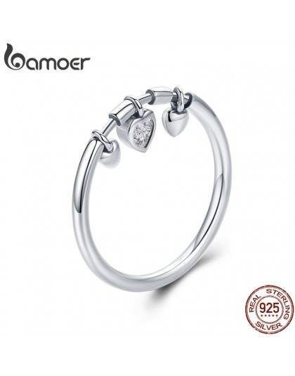BAMOER 925 srebro błyszczące serce wyczyść CZ Anel kobiet pierścień kobiety ślub zaręczyny biżuteria SCR215