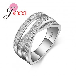 JEXXI 2019 marka moda 925 Sterling Silver biżuteria Cubic cyrkon kryształowy pierścionek zaręczynowy obrączki dla kobiet Anillo 