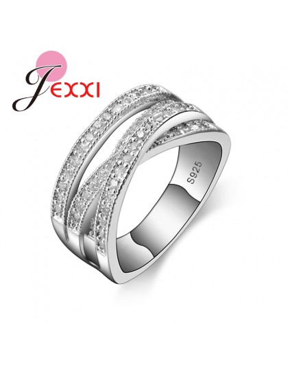 JEXXI 2019 marka moda 925 Sterling Silver biżuteria Cubic cyrkon kryształowy pierścionek zaręczynowy obrączki dla kobiet Anillo 