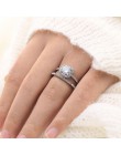 FAMSHIN moda Engagemen cyrkon kryształowe Rings kobiet dziewczyny srebrny wypełniony Wedding Ring Set kochanka biżuteria ślubna 