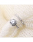 FAMSHIN moda Engagemen cyrkon kryształowe Rings kobiet dziewczyny srebrny wypełniony Wedding Ring Set kochanka biżuteria ślubna 