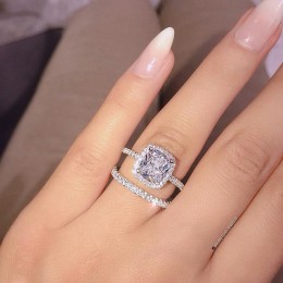 FAMSHIN moda Engagemen cyrkon kryształowe Rings kobiet dziewczyny srebrny wypełniony Wedding Ring Set kochanka biżuteria ślubna 